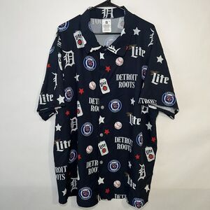 Detroit Tigers X Miller Lite Beer Hawiian Shirt Mens Size XXL 2XL Button Up Blue